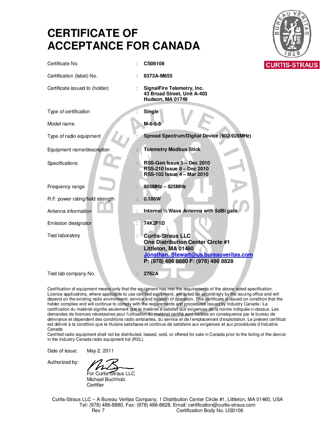 Gateway and Modbus Stick IC Certificate