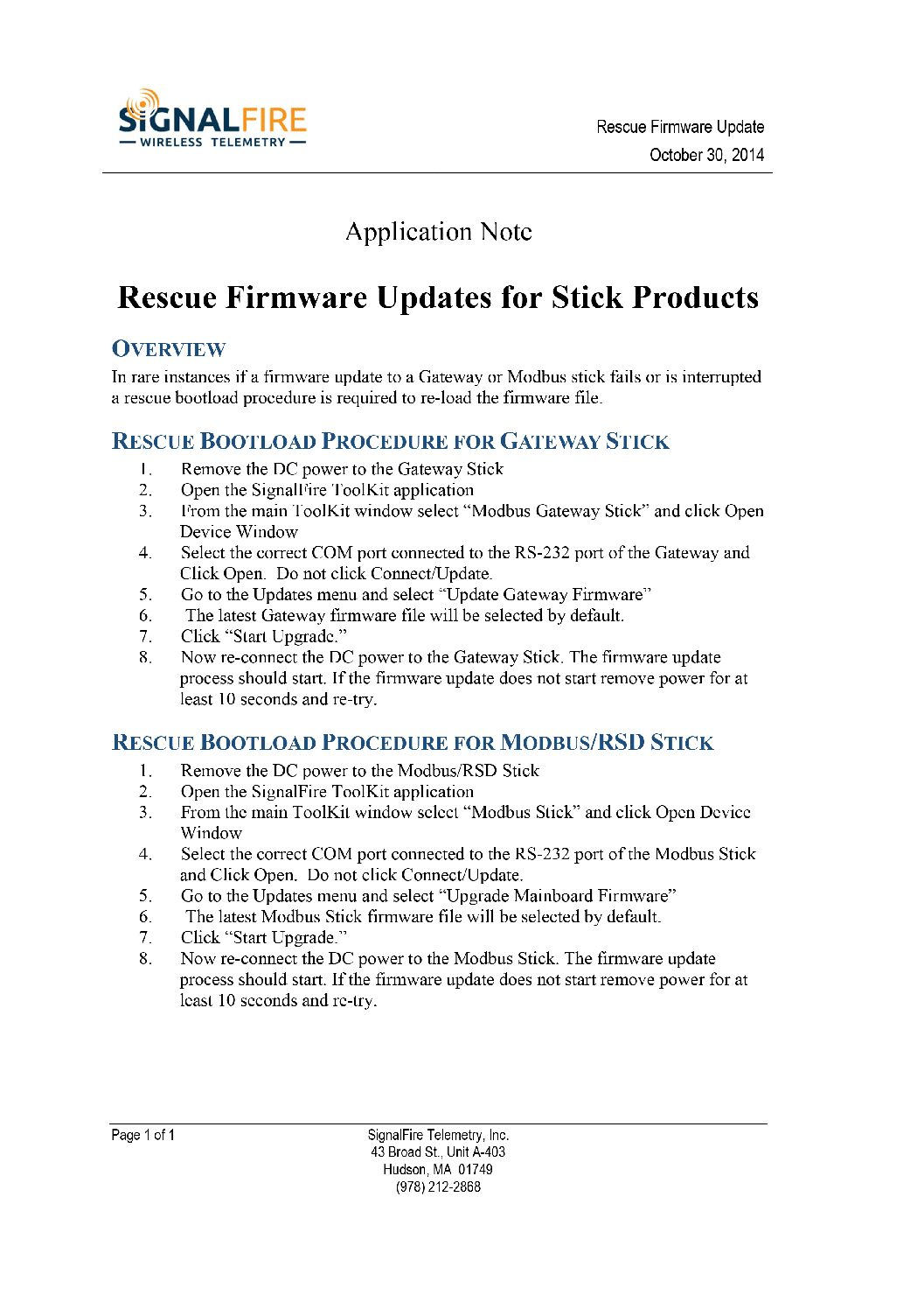 Rescue Firmware Update for Stick Products