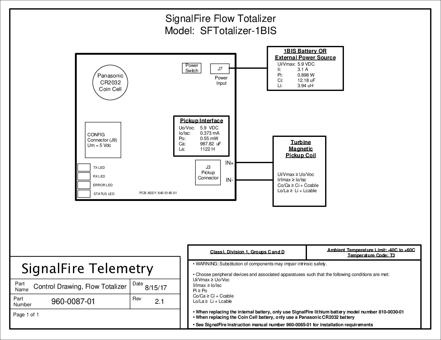 Wireless Flow Totalizer Control Drawing