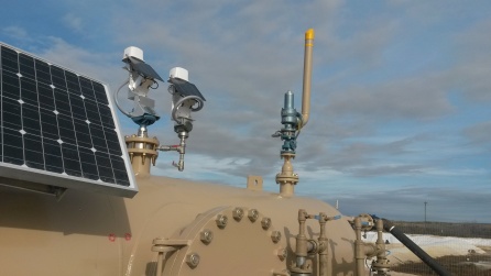 Example of a SignalFire solar-powered node monitoring tank level