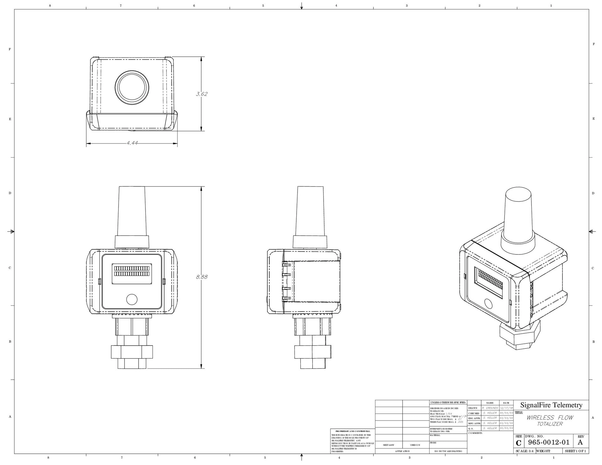 Wireless Flow Totalizer Dimensional Drawing