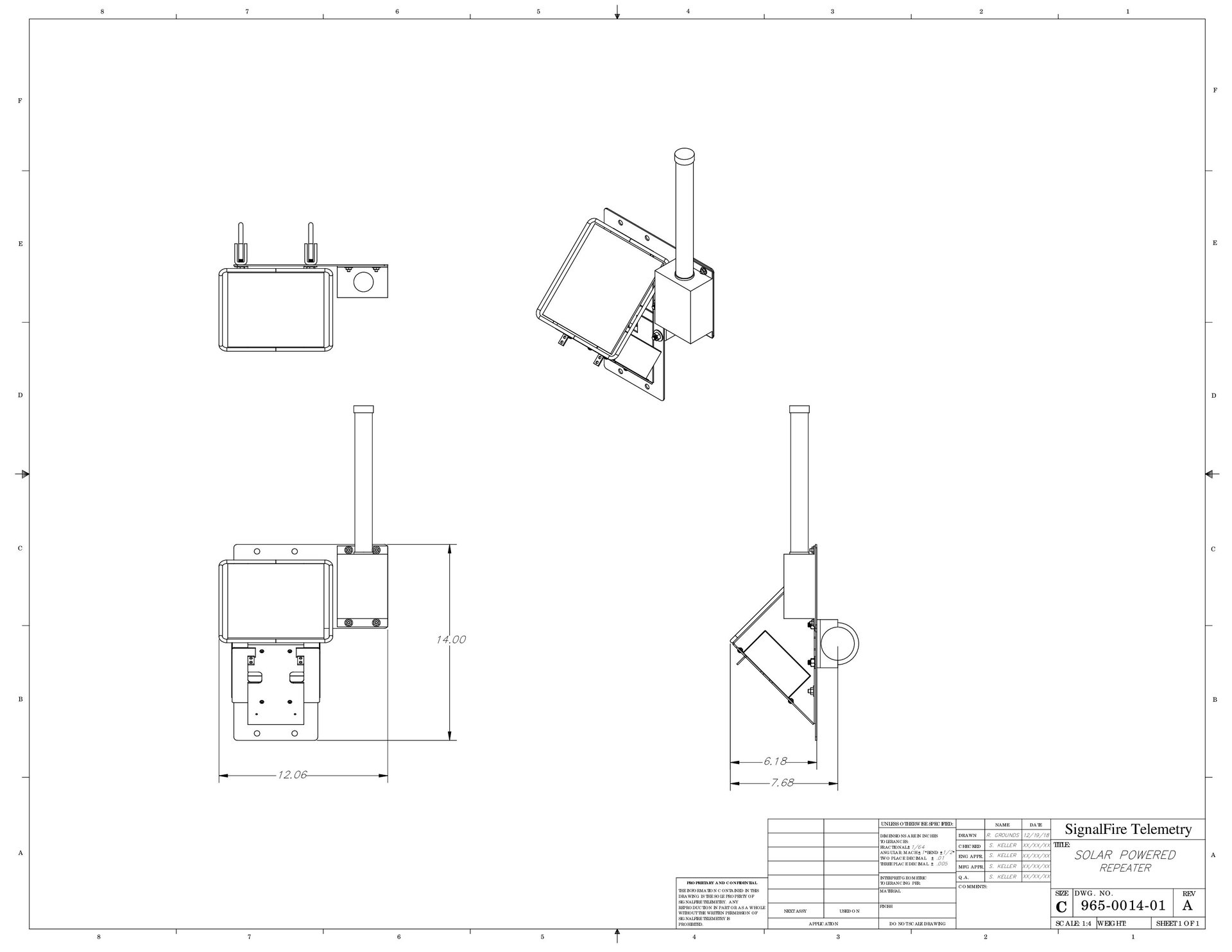 Solar Powered Repeater Dimensional Drawing