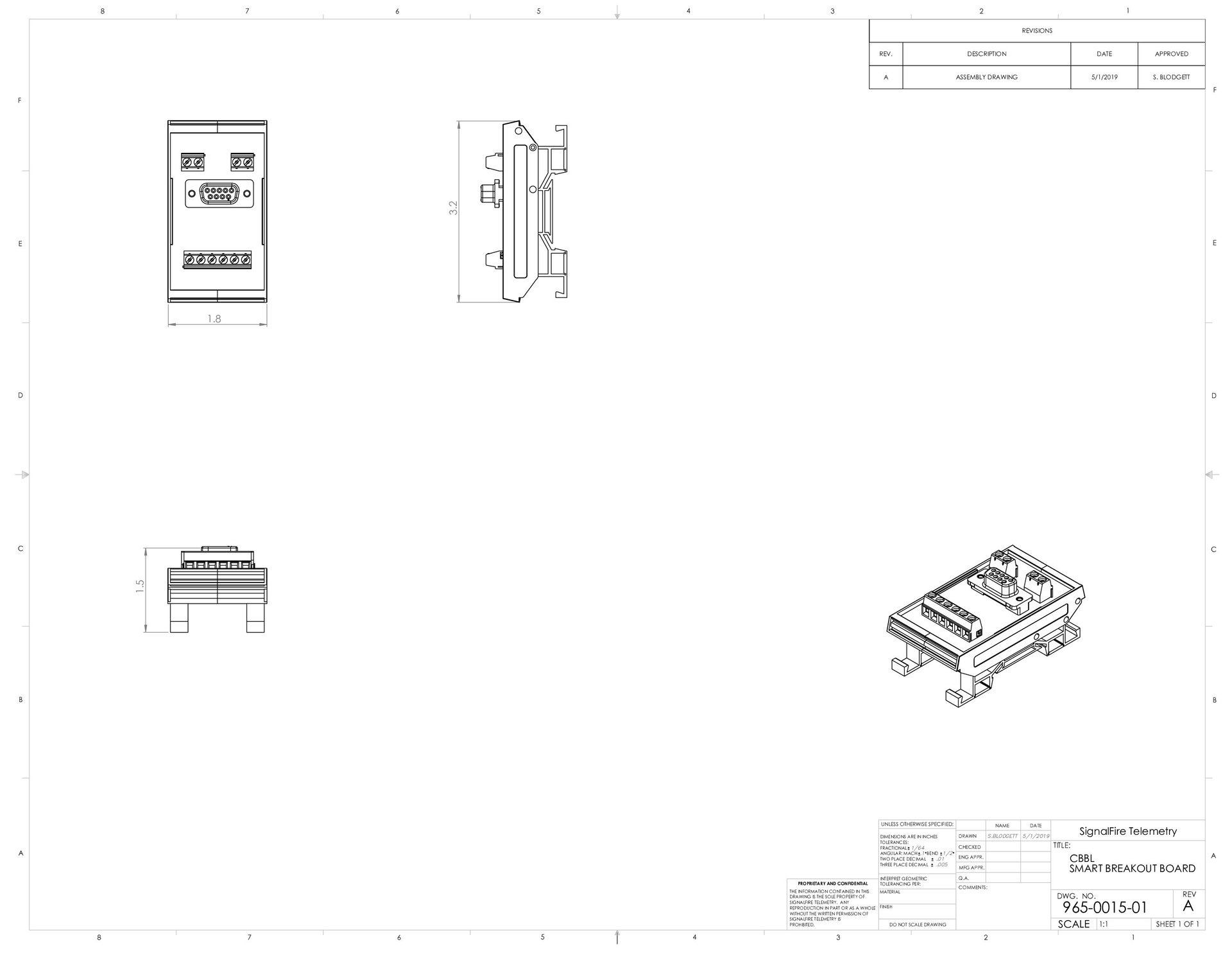 Stick Breakout Board Dimensional Drawing