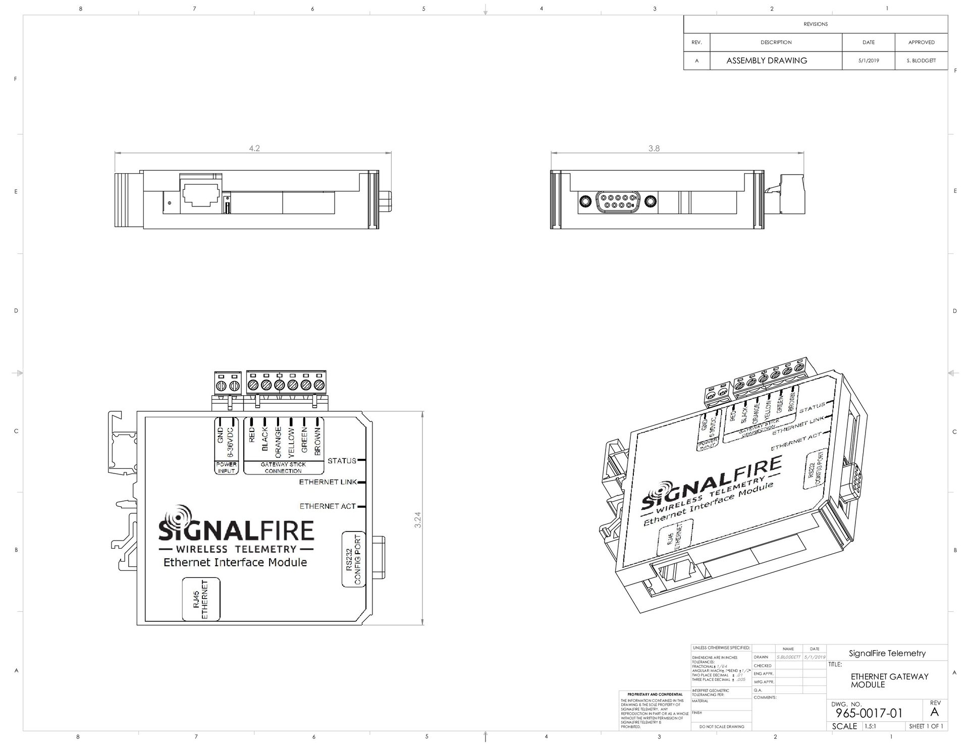 Ethernet Interface Module Dimensional Drawing
