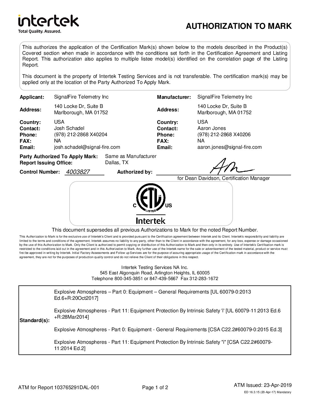 PowerPak C1D1 Certificate