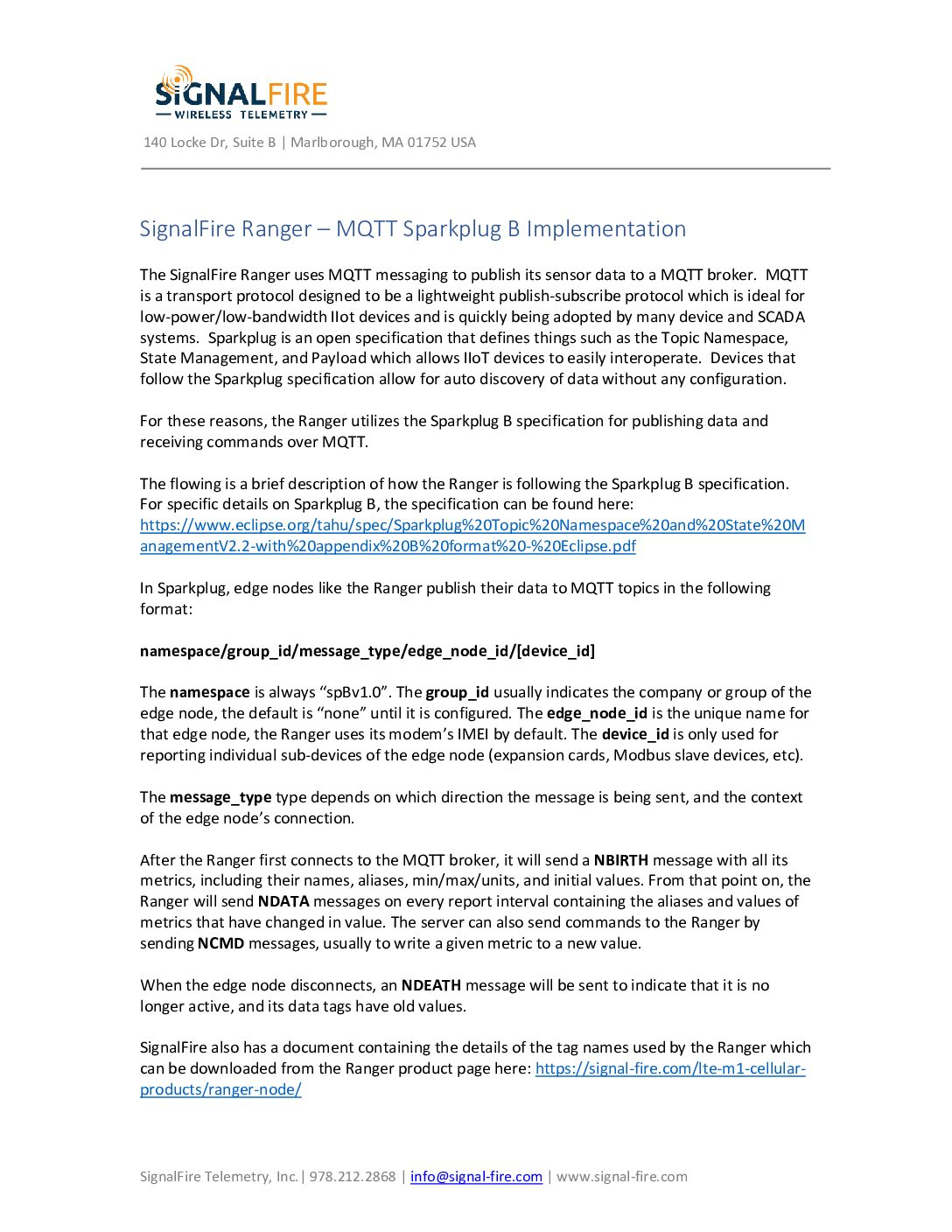 RANGER MQTT SparkPlug Implementation