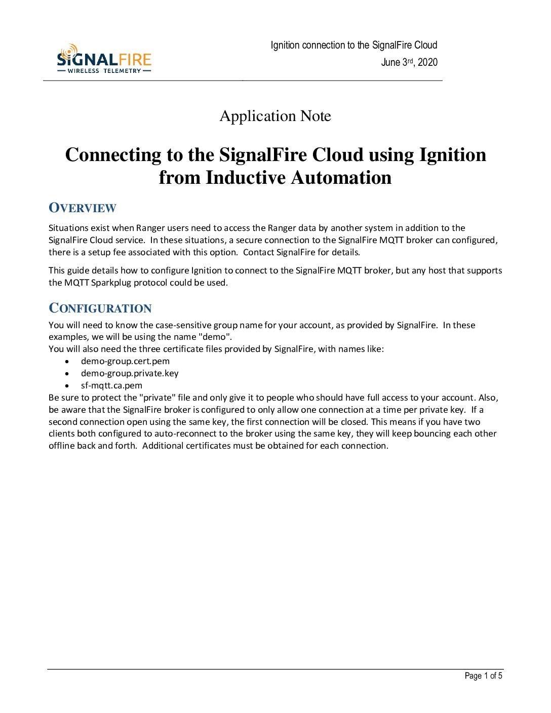 Connecting to the SignalFire Cloud using Ignition
