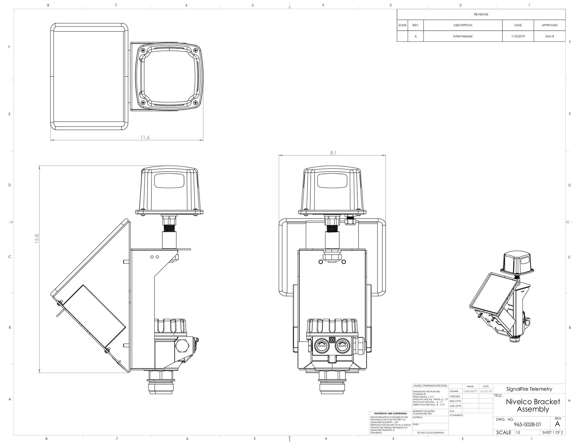Sentinel-Solar to Nivelco Bracket Dimensional Drawing