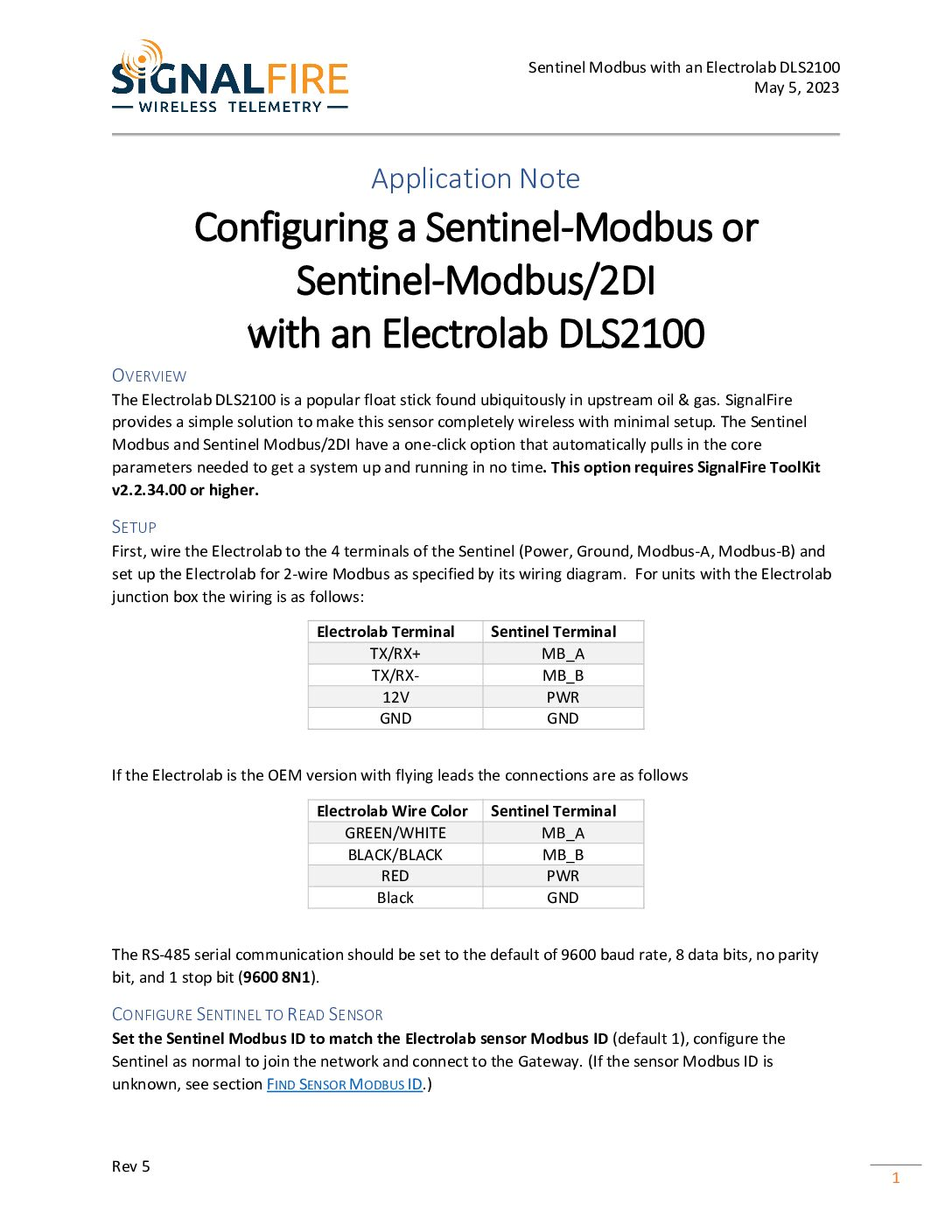 Configuring a Sentinel Modbus with the Electrolab DLS 2100