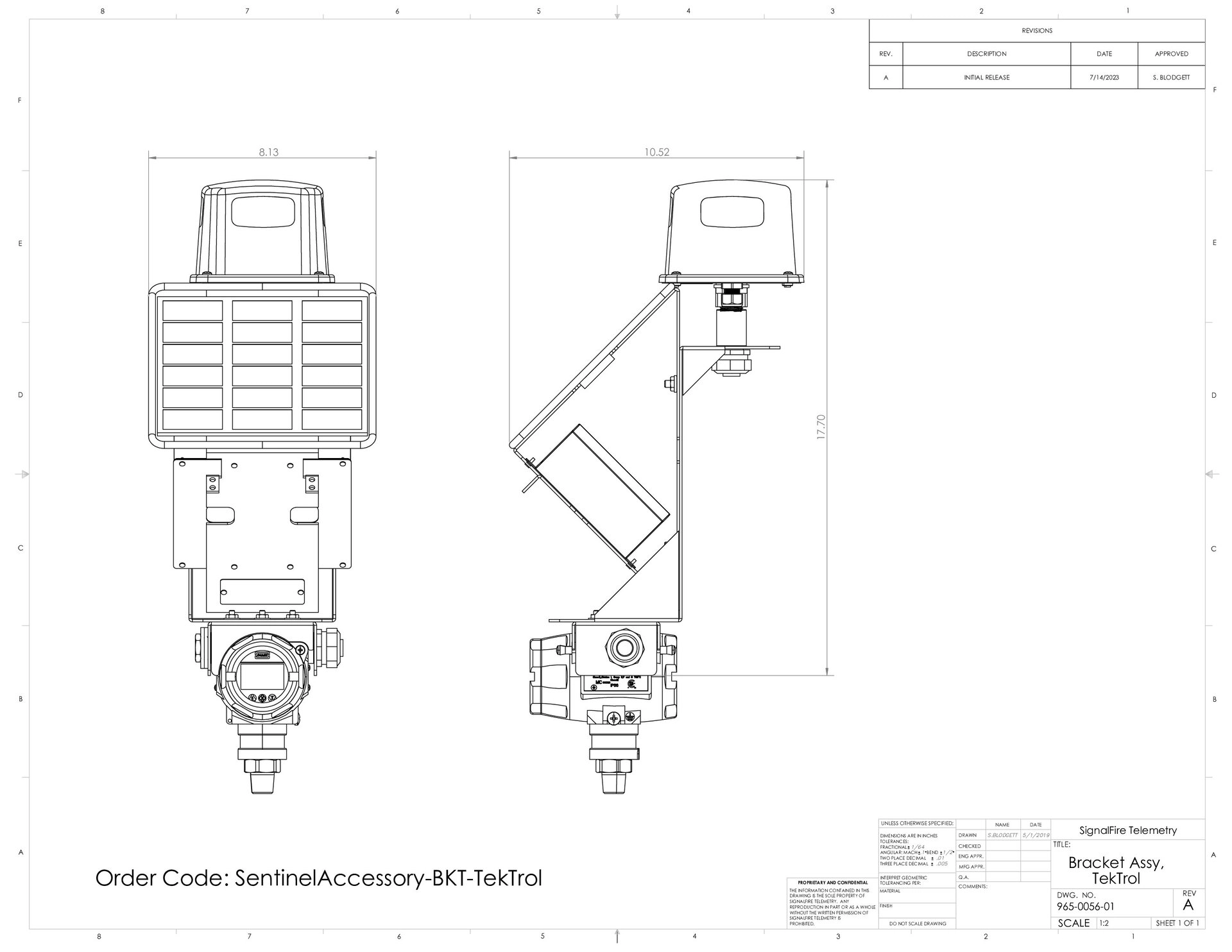 Sentinel – HC Solar TekTrol Bracket Kit Dimensional Drawing